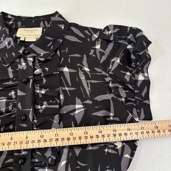 Kate Spade Nelli 100% Silk Fit Flare Dress sz 2 Black Gray Abstract Print Career - Picture 12 of 14
